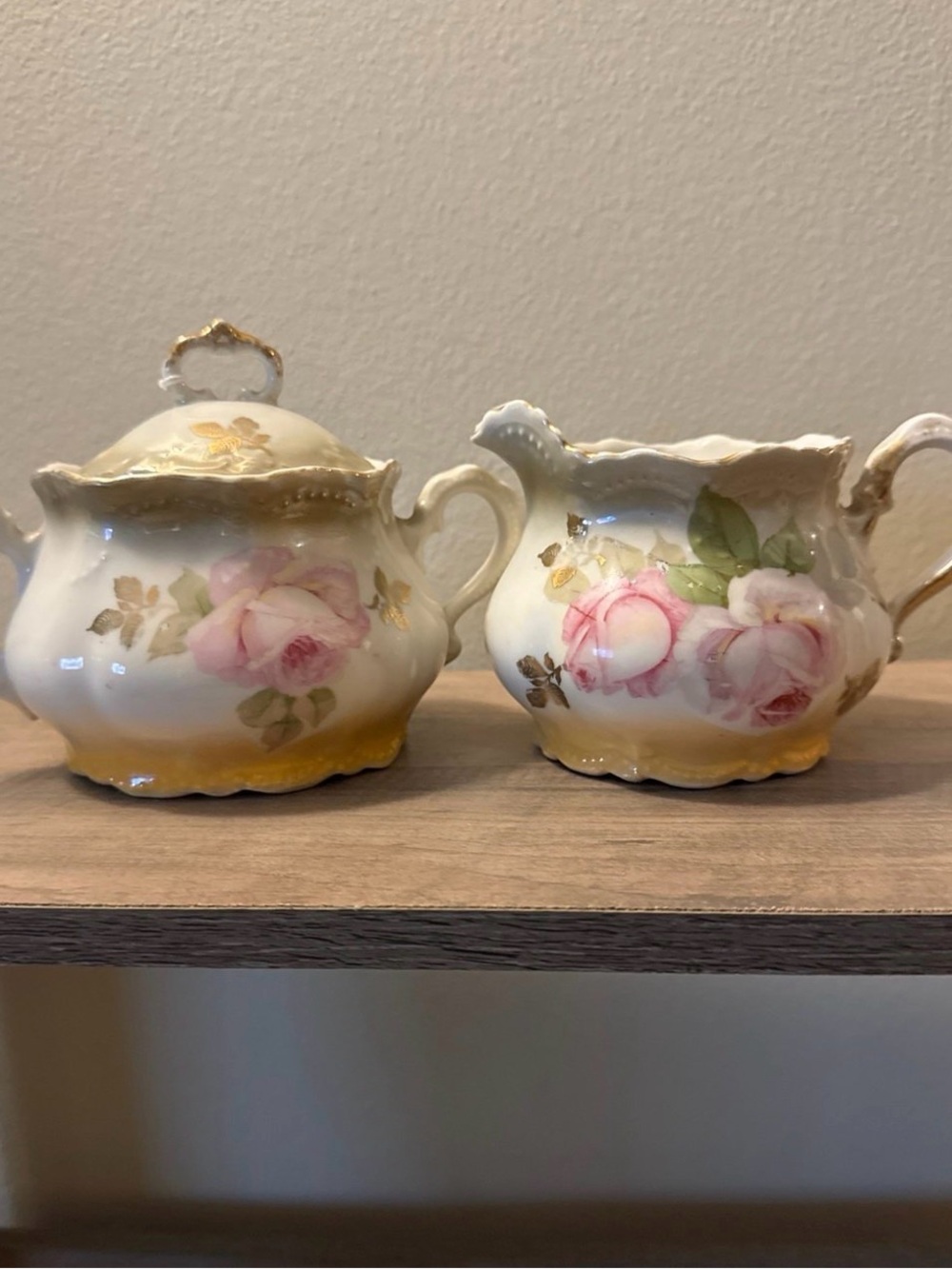 Vintage Floral Porcelain Creamer and Sugar Set - Pink Rose